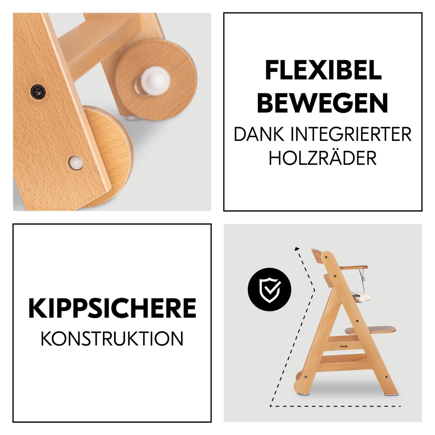 Kinderhochstuhl mitwachsend – bis 90 kg, mit Rädern & Essbrett