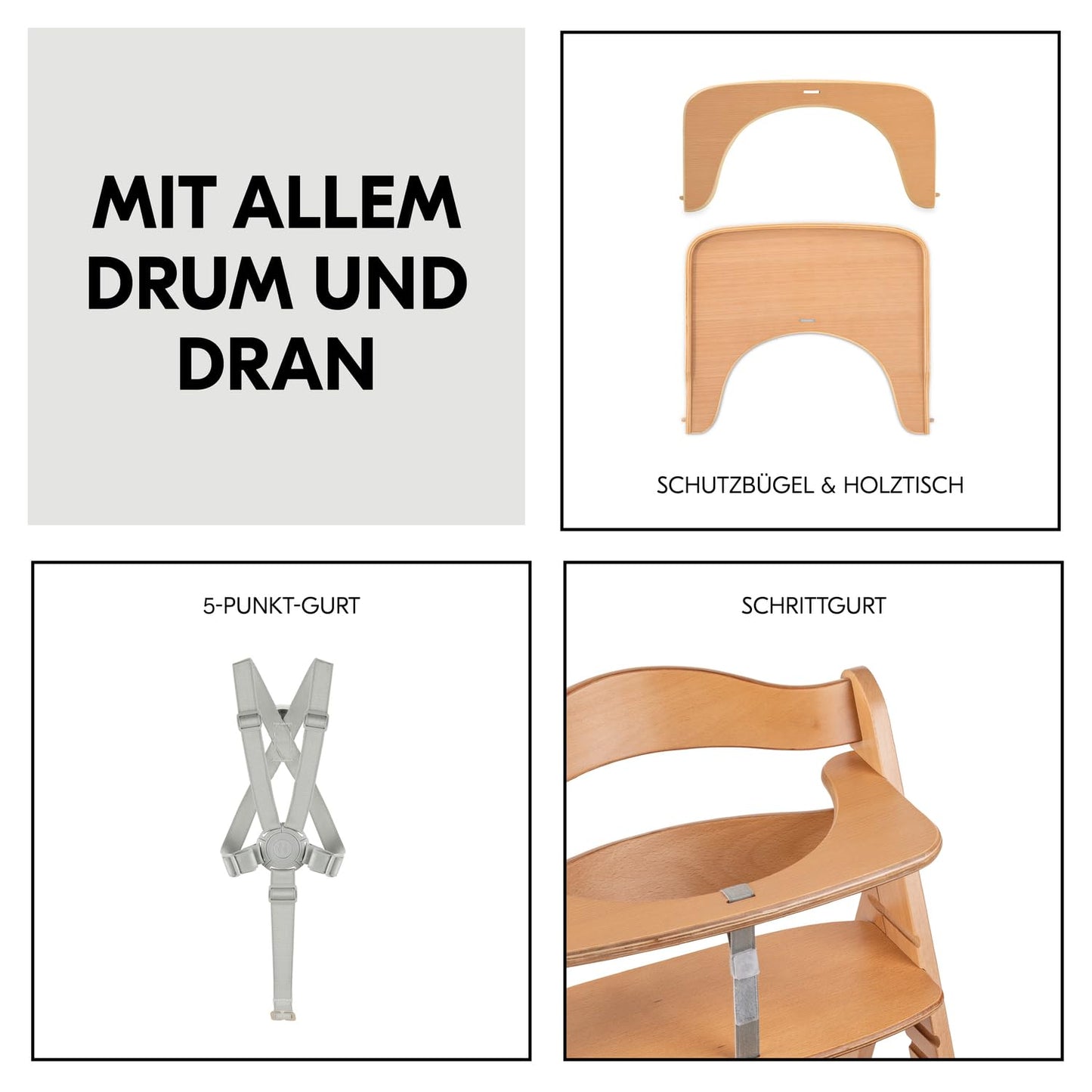 Kinderhochstuhl mitwachsend – bis 90 kg, mit Rädern & Essbrett