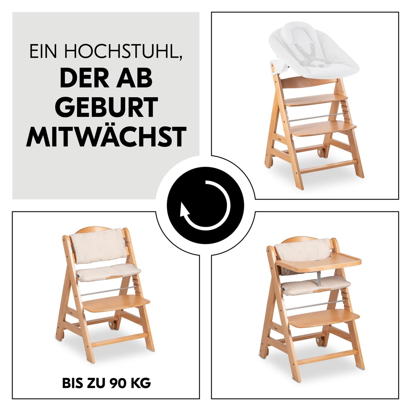 Kinderhochstuhl mitwachsend – bis 90 kg, mit Rädern & Essbrett