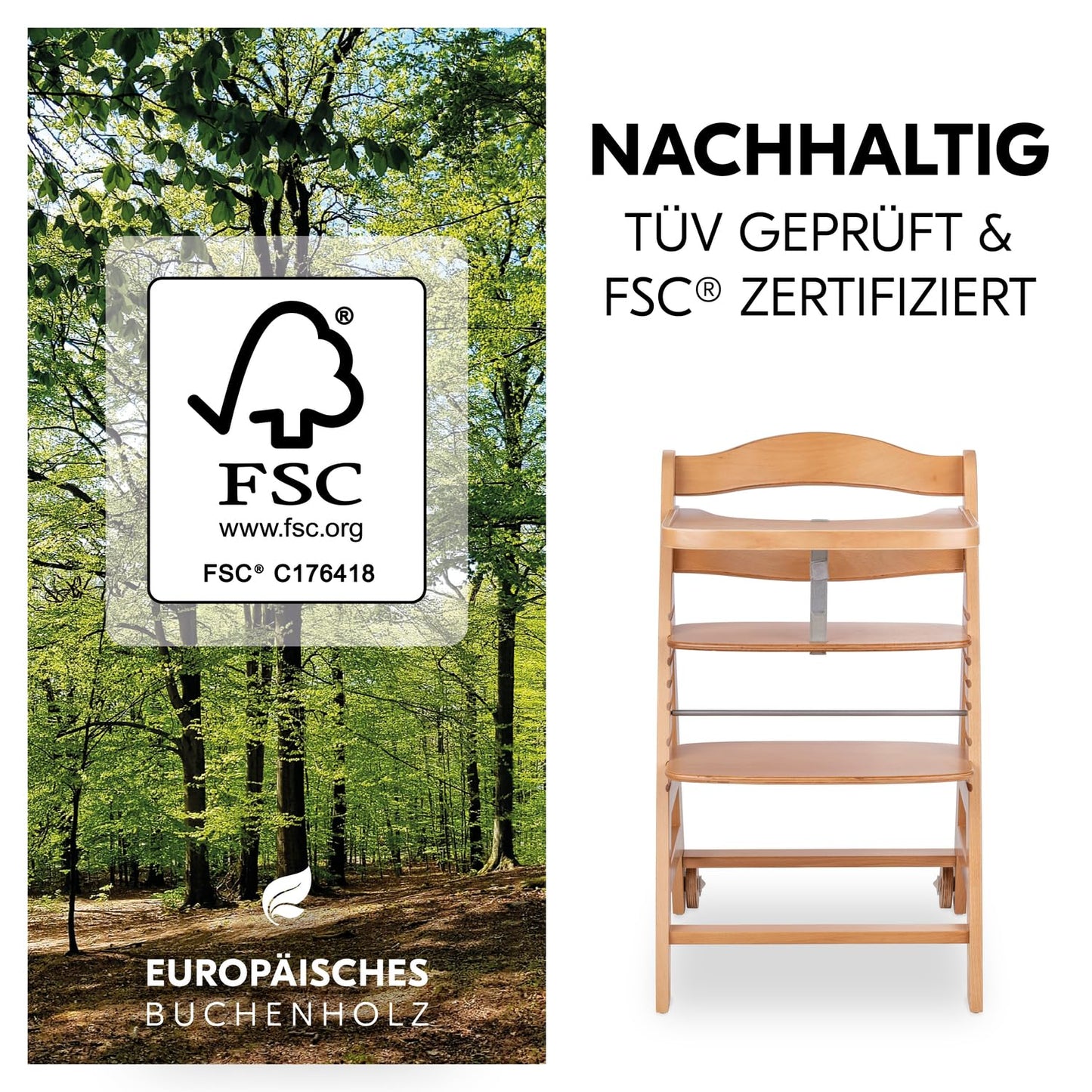 Kinderhochstuhl mitwachsend – bis 90 kg, mit Rädern & Essbrett